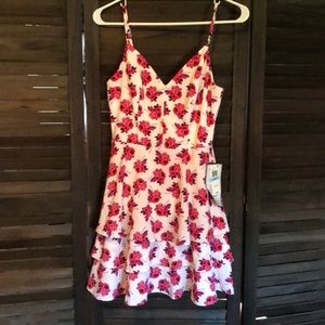 A floral print ruffle dress
